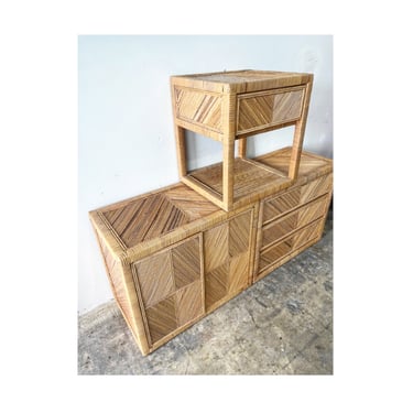 Pencil Reed Vintage Dressers or Chests and Nightstand 