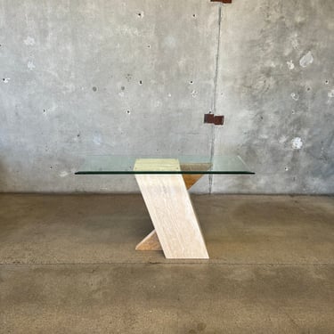 Post Modern Travertine and Glass console Table