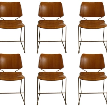 Set of 6 Mid Century Modern David Rowland Bentwood Stackable chairs 