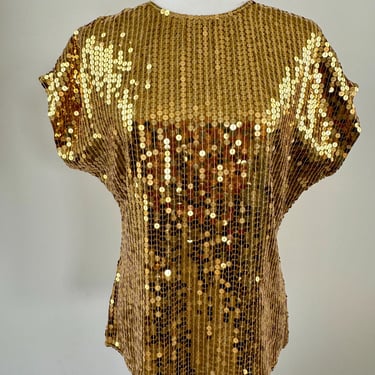 1970s Oleg Cassini Gold Sequin Top 