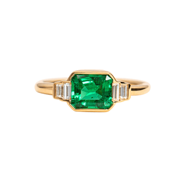 Art Deco Emerald Ring With Baguette Diamonds