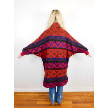 Joshua Tree Blanket Coat // wool boho hippie jacket dress aztec southwest southwestern oversize 90s 80s red // O/S 