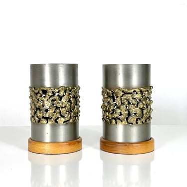 Pair of Mid Century Modern Artist Signed Brutalist Candle Holders circa 1970s 