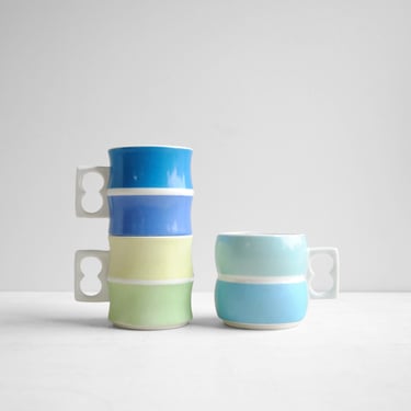 Vintage Block Chromatics Blue and Green Porcelain Cups 