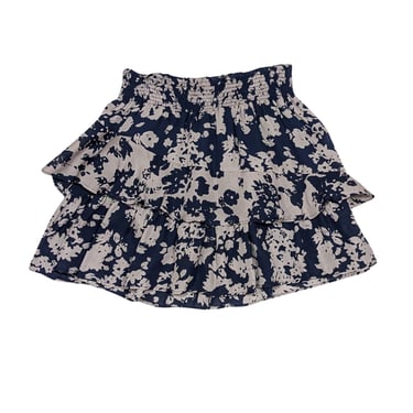 Ramy Brook -  Navy & Taupe Floral Print Silk Mini Skirt Sz XS