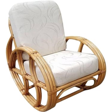 Restored Ritts Rattan Rocking Chair with White Cushions 