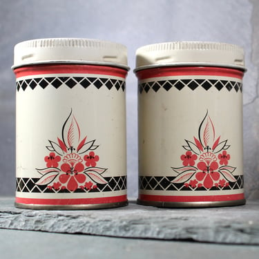 Mid-Century Declare Kitchen Shakers | Set of 2 Decoware Tin Shaker Containers | Classic Kitchen Kitsch | Bixley Shop 