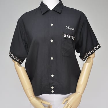 1940s 50s black button down bowling shirt S/M/L 