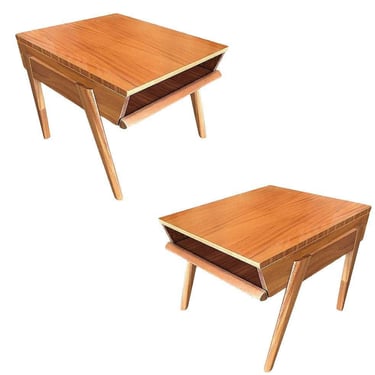 Brown-Saltman Magazine Tray Side Table by John Keal, Pair 