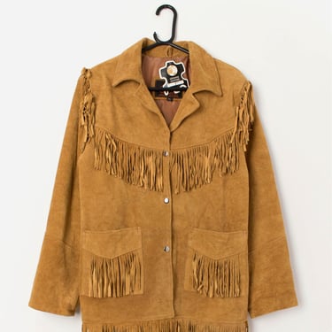 Deadstock 1980s vintage fringed suede jacket, mustard yellow - Medium 