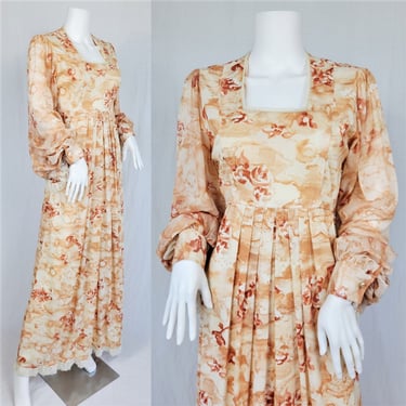 Angel Wing 1970's Peaches and Creme Floral Print Maxi Dress I Sz Med 