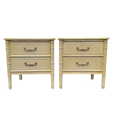 Set of 2 Henry Link Bali Hai Nightstands Project FREE SHIPPING - Vintage Faux Bamboo Tan End Tables Hollywood Regency Coastal Furniture 
