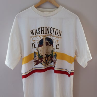 Vintage 1990s Washington, DC Capitol T-Shirt White Bulti Tag Made in USA Striped 