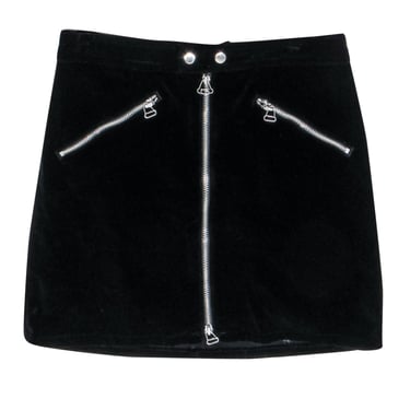 Rag &amp; Bone - Black Velvet Zipper Front Miniskirt Sz 8