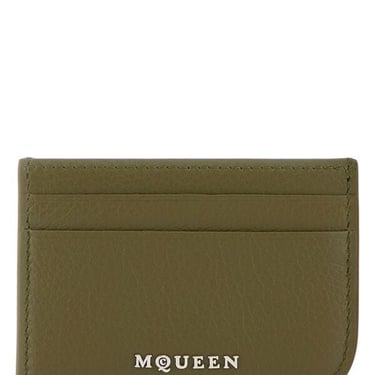 Alexander Mcqueen Men Army Green Leather Card Holder