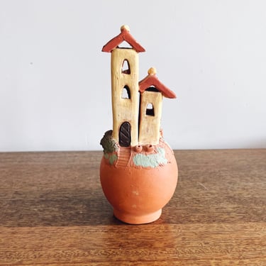 Vintage Mexican Clay Village Tealight Candle Holder 