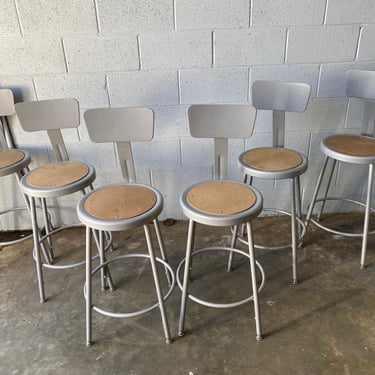 Industrial Steel and Masonite Stools Refinished in Cloudy Gray, Set of 6 