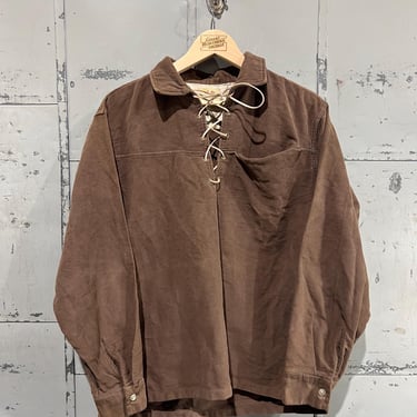 1970s Brown moleskin Pull over lace shirt western no fade brand 