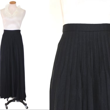 Vintage Pleated Wool Crepe A-Line Maxi Skirt - Betty Hanson - Medium 