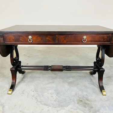 English George IVParquetry Lyre Mahogany Regency StyleDrop-Leaf Desk Table 