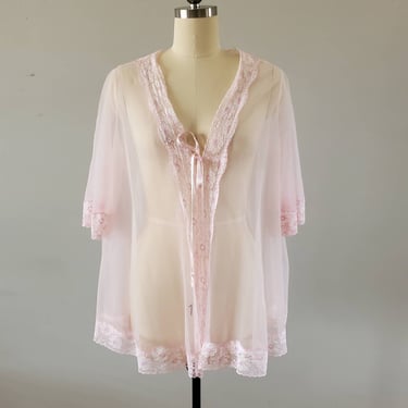 1970&#39;s Pink Babydoll Peignoir with Bell Sleeves 70s Lingerie 70&#39;s Women&#39;s Vintage Size Medium/Large 