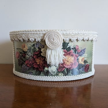 Vintage Floral Fabric and Lace Storage Box 