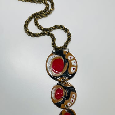 Brown, Red, and Black Circles Trio Drop Necklace