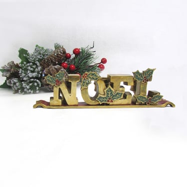 Vintage Brass "NOEL" Christmas Candle Holder 3 Tapers Holly Berry and Ribbon Candlestick Centerpiece Mantel 