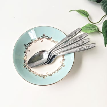 4 VintageOneida Simeon & George H Rogers Teaspoons / MAYBROOK Rosebud/ Stainless Steel Flatware /Replacement Utensils/1990s 