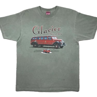 Vintage 90s/Y2K Glacier National Park Montana Jammer Buses Graphic T-Shirt Size Large 