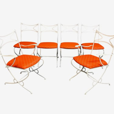 1940s French Set of Six Outdoor Chairs and Table Mid Century