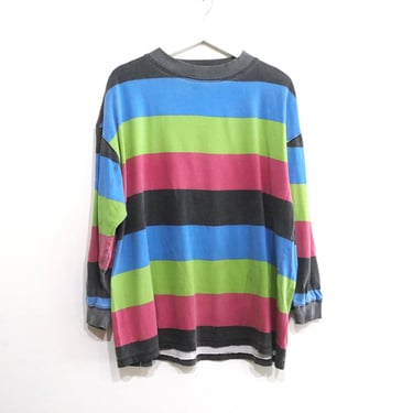 vintage BIG stripe SKATER long sleeve 90s grunge slouchy shirt -- size large 