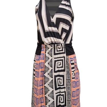 Diane von Furstenberg - Ivory, Black, Pink, & Blue Print Sleeveless Dress Sz 2