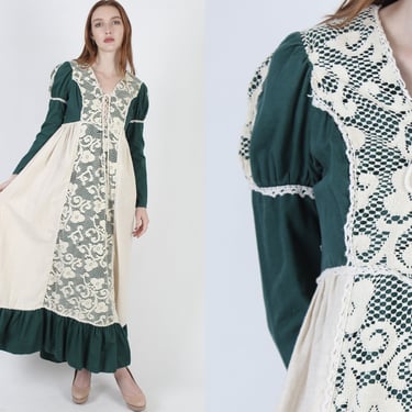 Gunne Sax Renaissance Dress, Prairiecore Black Label, Ivory Crochet Corset Maxi Dress Size 13 