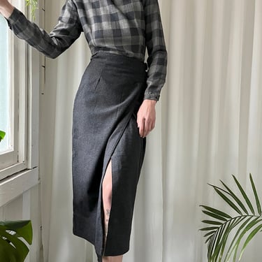 90s Buckled Wool Wrap Skirt