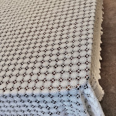 Large Vintage Crochet Lace Tablecloth or Twin Bed Topper Heirloom Tablecloth or Bed Topper Handmade Lace Tablecloth Wedding or Birthday Gift 