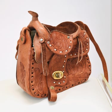 HORSE SADDLE LEATHER Purse 70s 80s Vintage Brown Tooled leather Bag 70s Vintage Brown Leather Horse Embossed Western Rodeo Cowgirl Bag Purse 