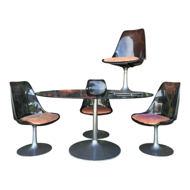 Mid Century Modern Chrome Craft Dining Tulip Table and 4 Chairs