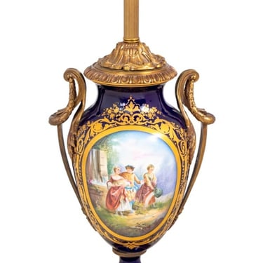 Sevres Blue Ground Porcelain Vase Mounted as Lamp