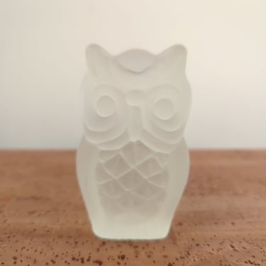 Viking Art Glass Owl | Clear Frosted Glass | Sculpture Figurine Paperweight 