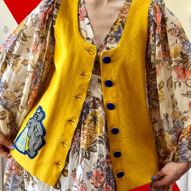 60’s Bright Yellow Woven Bear Cheer Vest
