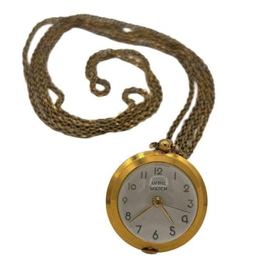 French Gold Bubble Pendant Watch w/ Skeleton View by Avril w/ 14K Gold Chain 