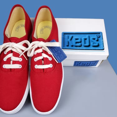 Deadstock 70s/80s red KEDS. Vintage CHAMPION OXFORD. Classic canvas lace-ups. (8.5 N) 
