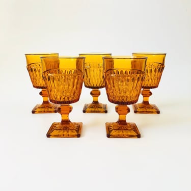 Amber Wine Goblets by Indiana Glass - Set of 5 