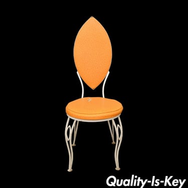 Vintage Wrought Iron Patio Side Chair Marquise Back Mid Century Modern Orange C