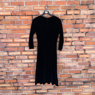 vintage 60s black velvet tailored dress / s m small medium 