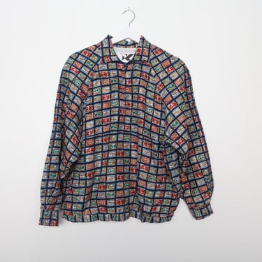 SEINFELD style silk color BLOCK 90s hip hop UNIQUE bomber jacket -- size small 