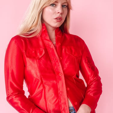 1970s Iridescent Red Button-Down, sz. M