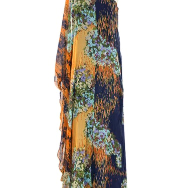 Mr. Blackwell One Shoulder Printed Chiffon Gown