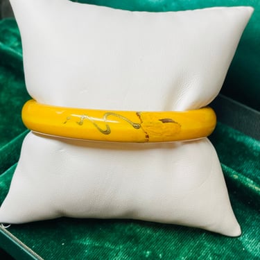 Yellow Skinny Bangle with a Painted Squiggle